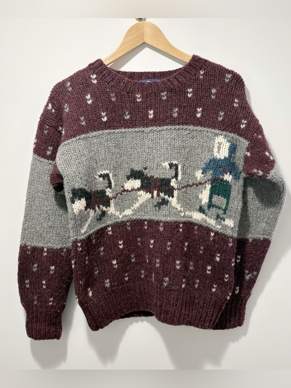 Vintage Woolrich Dog Sled Sweater Musher Heavyweight Size Medium Maroon Gray